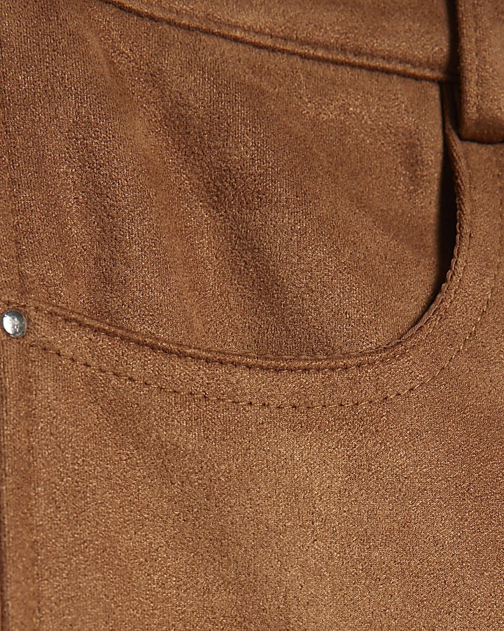 marrone finto camoscio barile pantaloni a gamba