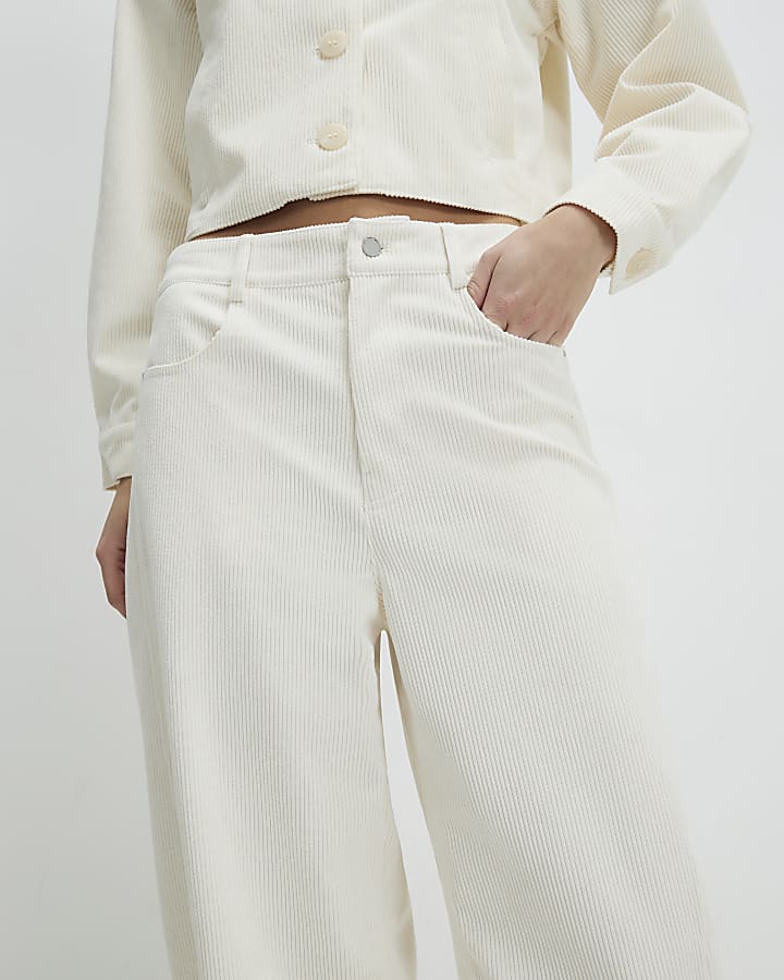 crema velluto a coste barile pantaloni a gamba