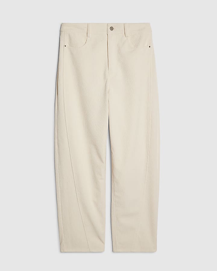 crema velluto a coste barile pantaloni a gamba