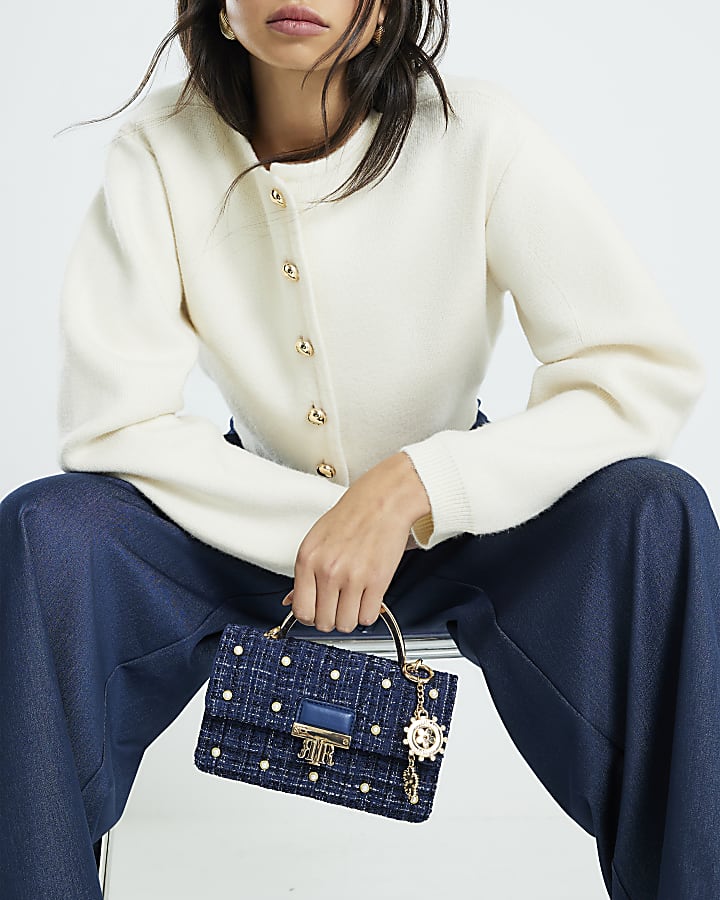 blu boucle manico in metallo quilted tote bag