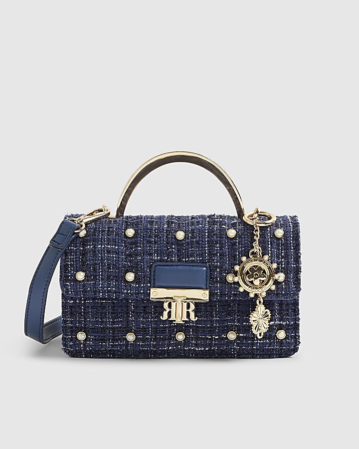 blu boucle manico in metallo quilted tote bag