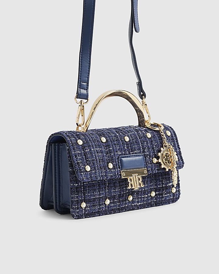 blu boucle manico in metallo quilted tote bag