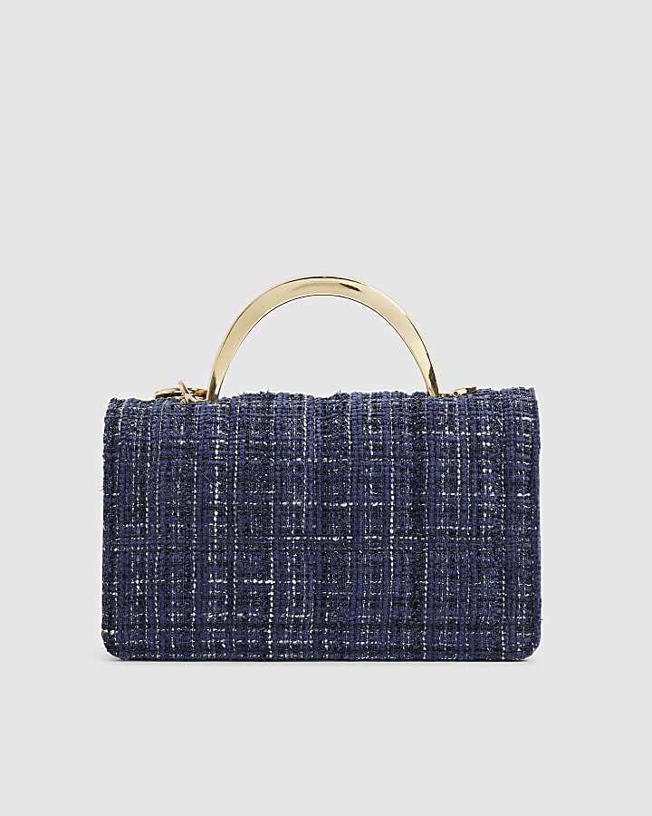 blu boucle manico in metallo quilted tote bag