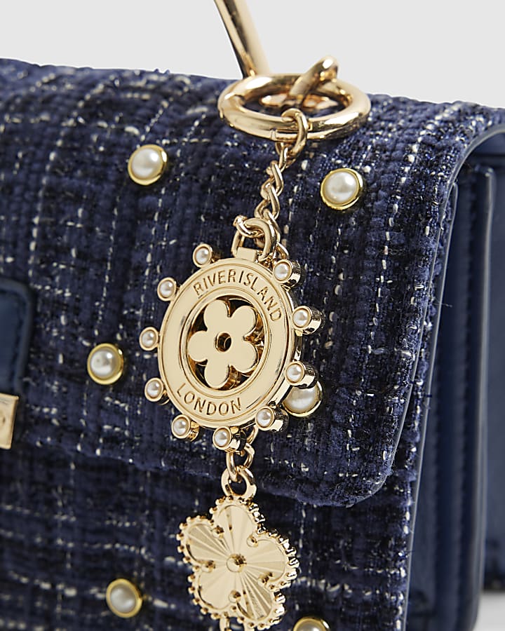 blu boucle manico in metallo quilted tote bag