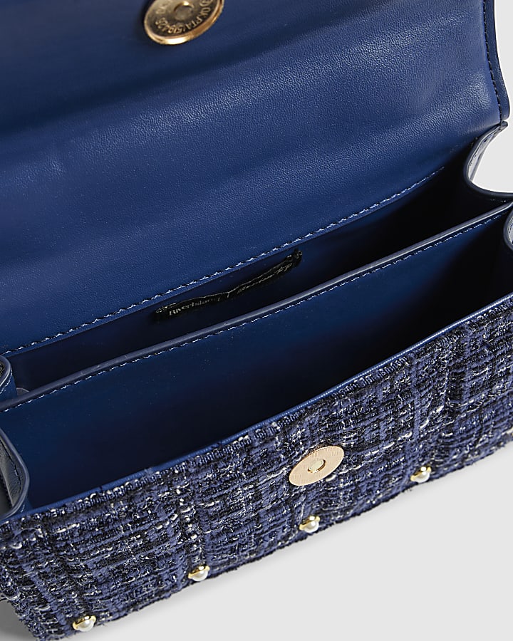 blu boucle manico in metallo quilted tote bag