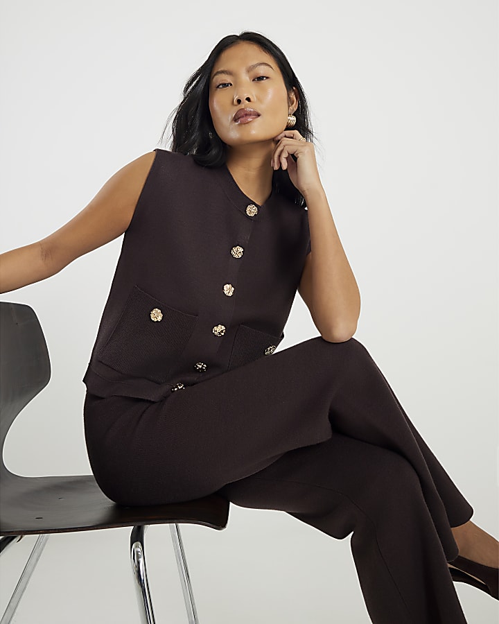petite marrone maglia gilet