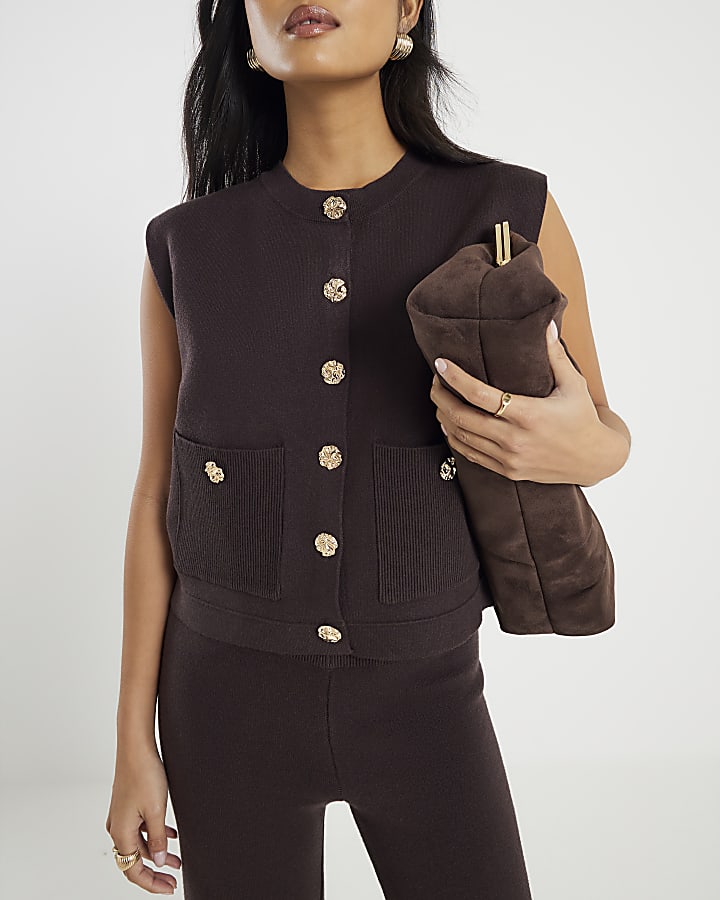petite marrone maglia gilet