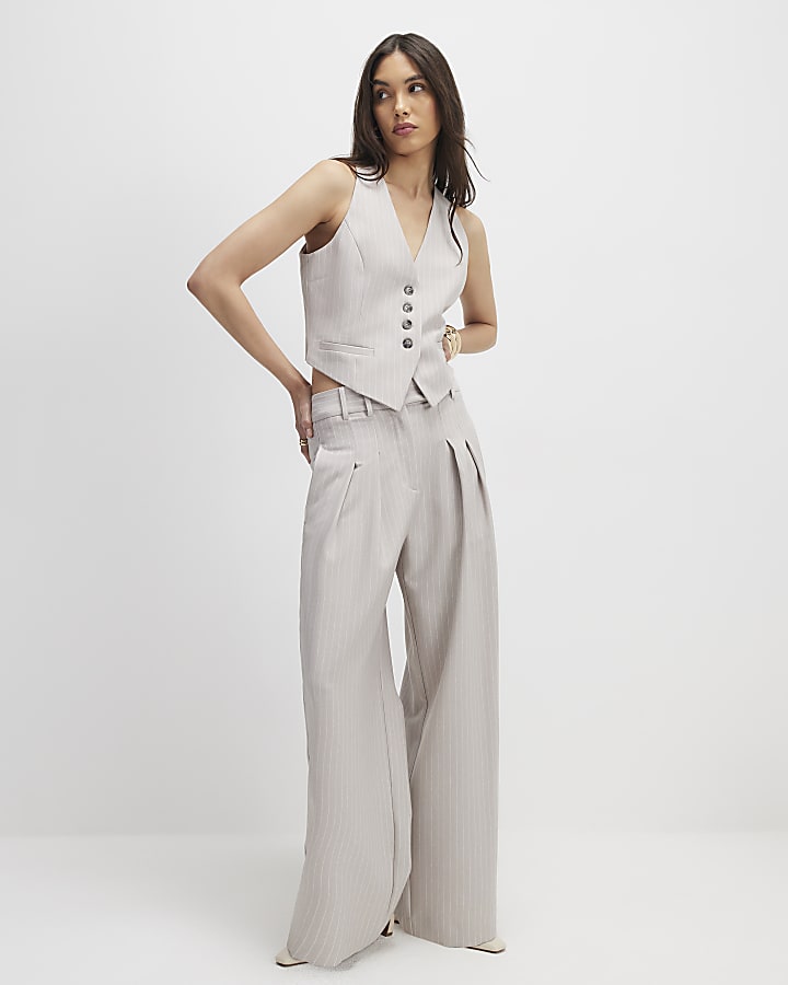 smanicato grigio gessato gilet ritagliata