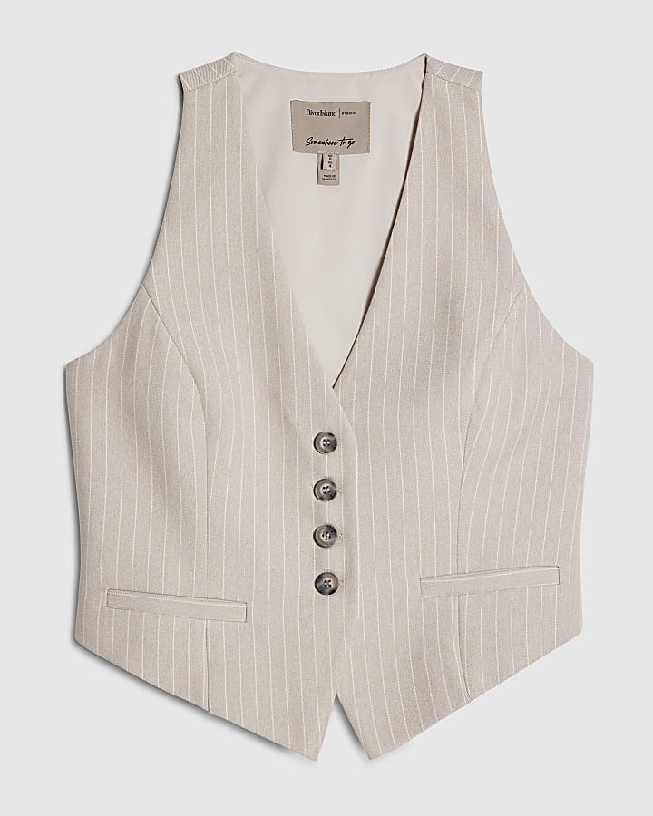 smanicato grigio gessato gilet ritagliata