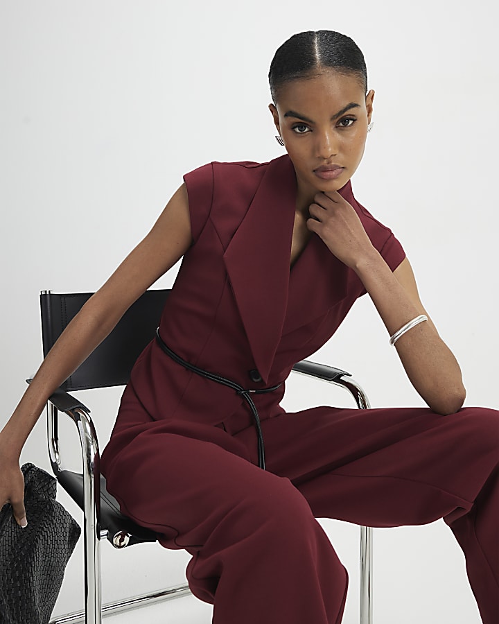 rosso senza maniche gilet con cintura