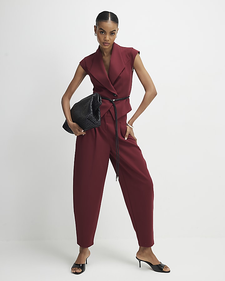 rosso senza maniche gilet con cintura