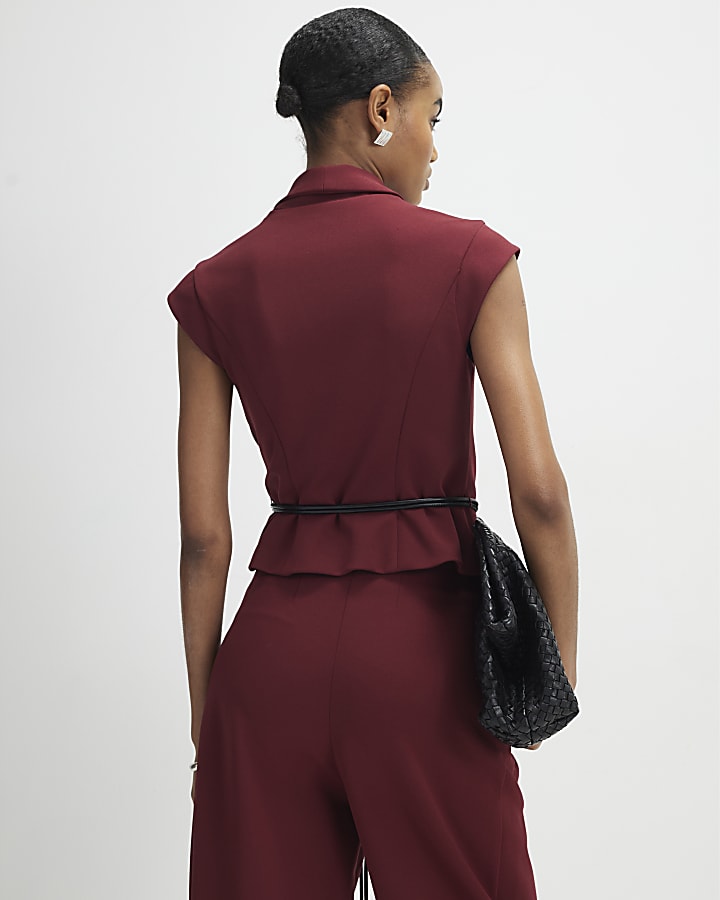 rosso senza maniche gilet con cintura