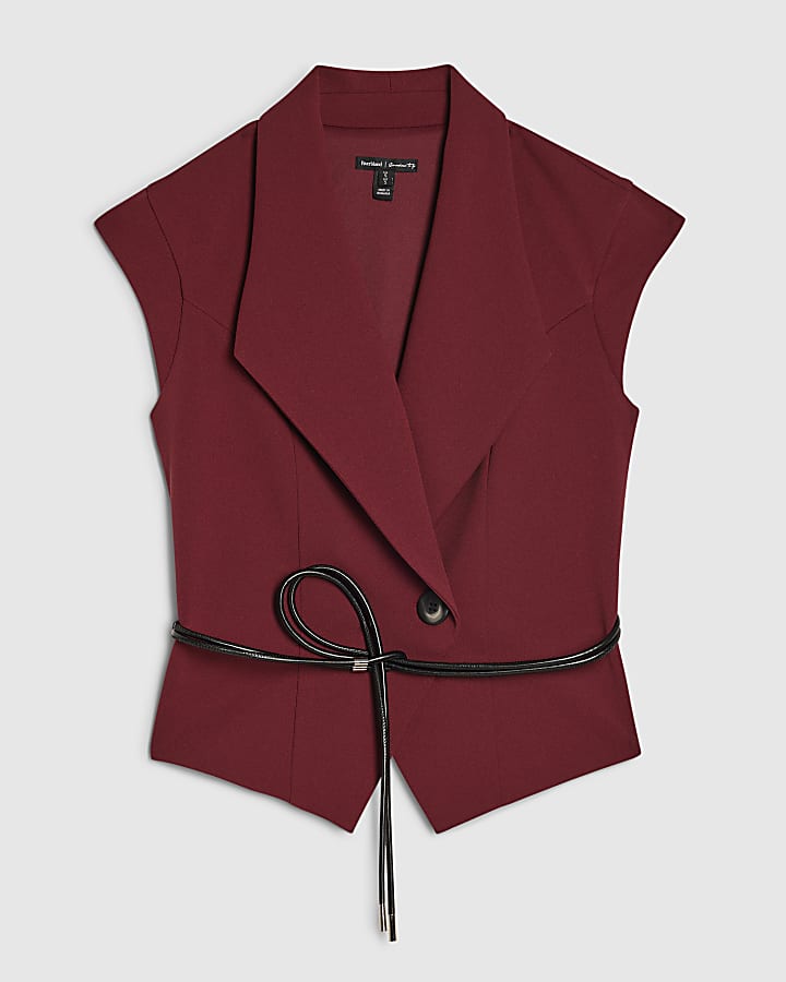 rosso senza maniche gilet con cintura