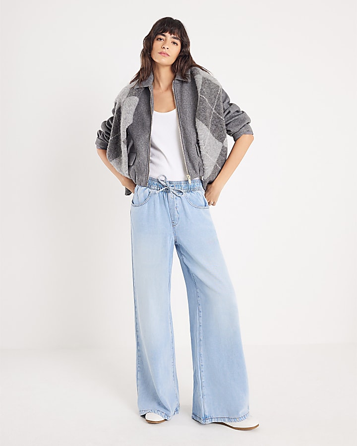 blu gamba larga stile pigiama jeans