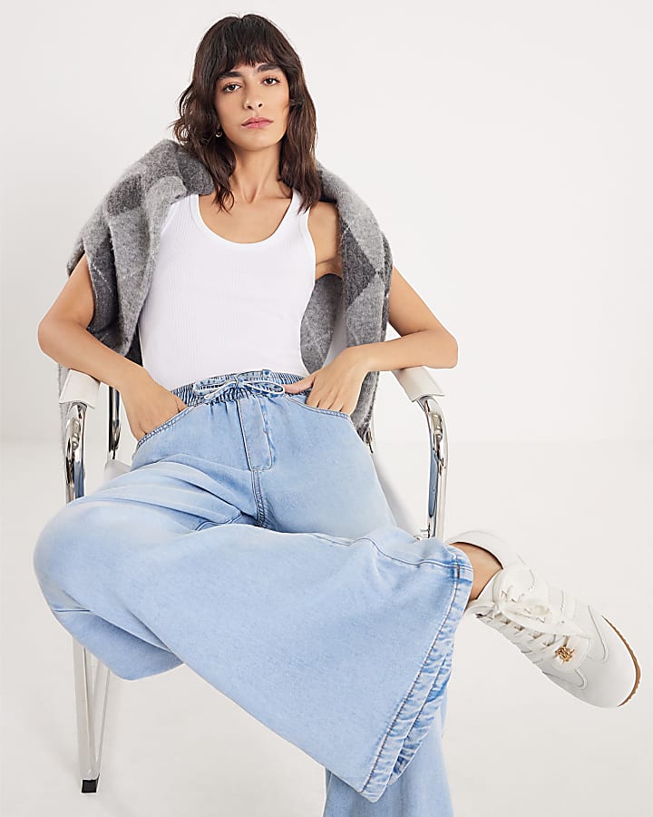 blu gamba larga stile pigiama jeans
