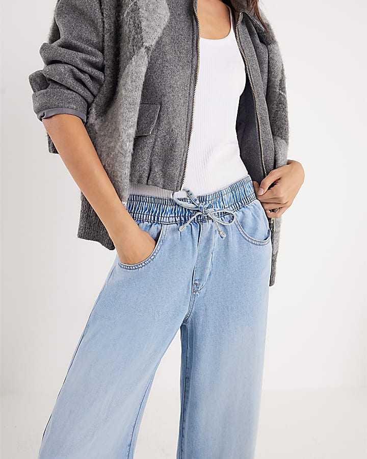 blu gamba larga stile pigiama jeans