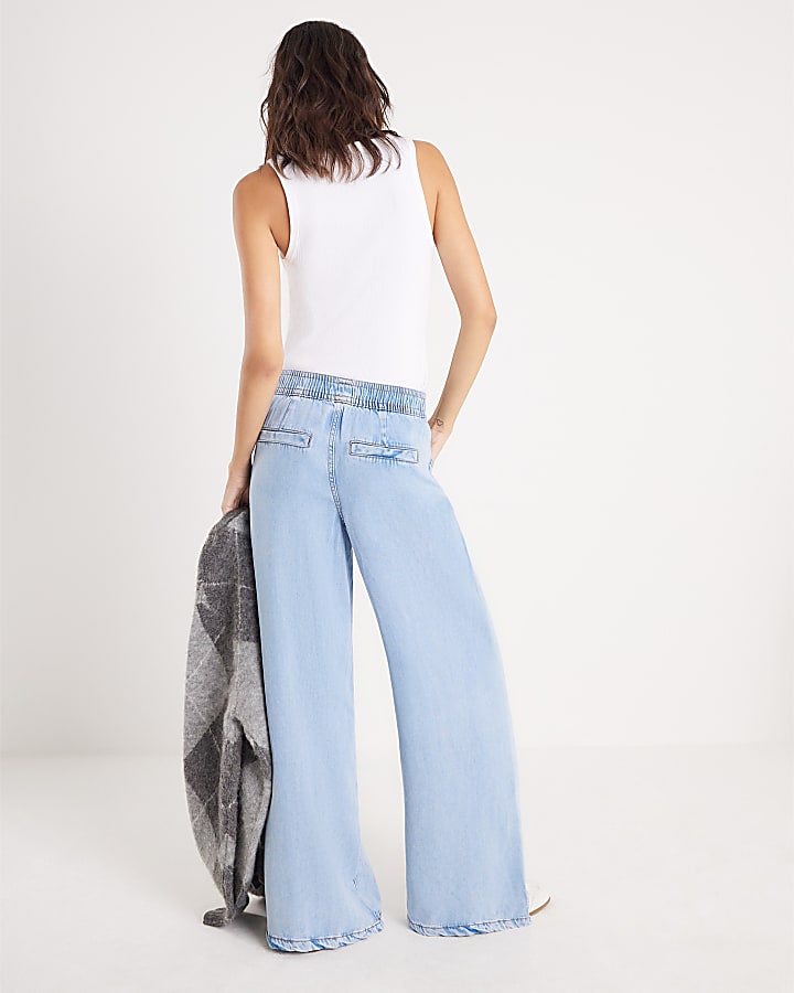 blu gamba larga stile pigiama jeans