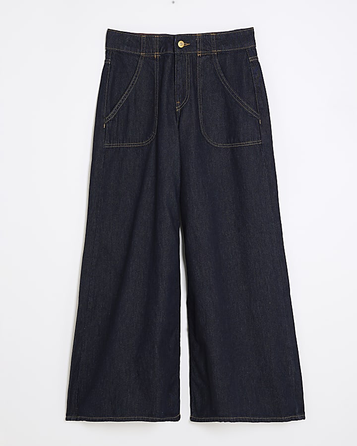 indigo blu larghi a vita alta jeans a gamba larga