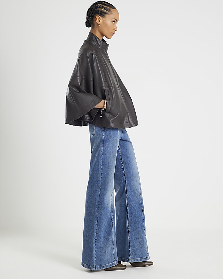 blu a vita alta gamba larga filetto jeans