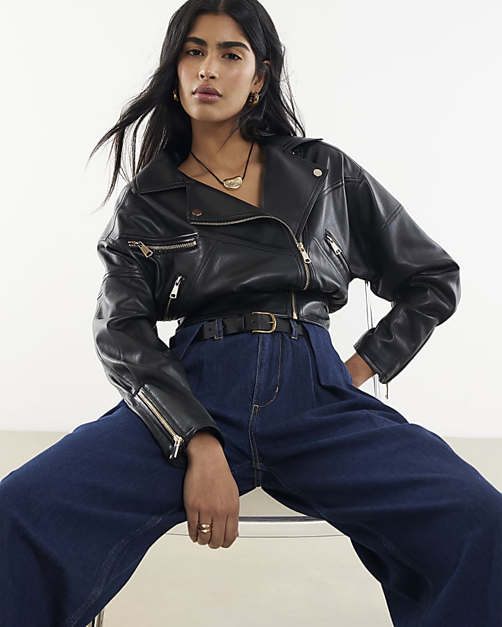 blu con cintura pieghe jeans a gamba larga
