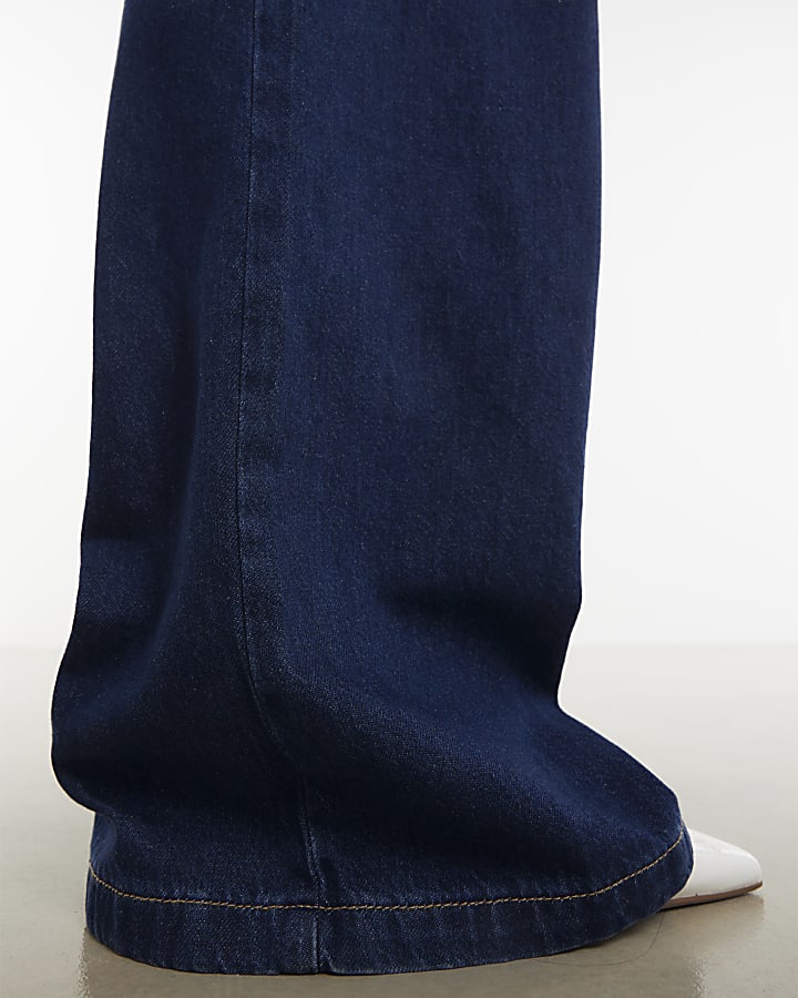 blu con cintura pieghe jeans a gamba larga