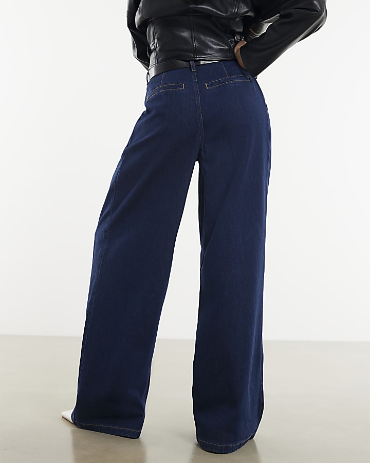 blu con cintura pieghe jeans a gamba larga