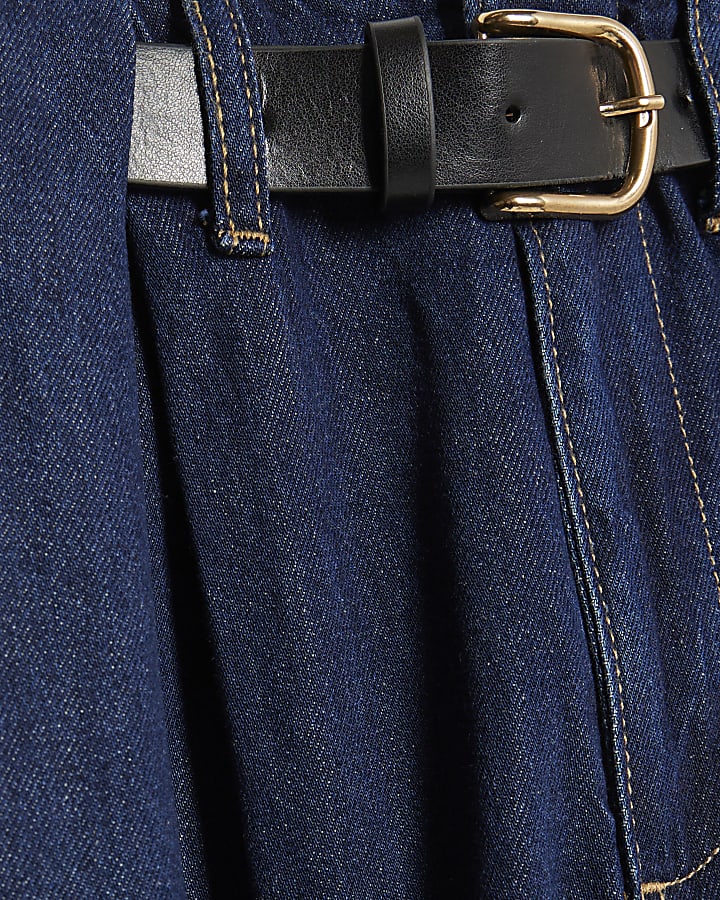 blu con cintura pieghe jeans a gamba larga