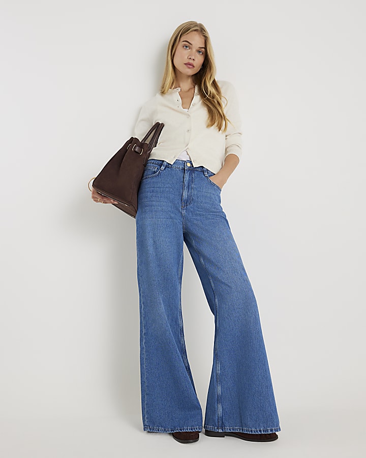 blu a vita alta jeans a gamba larga