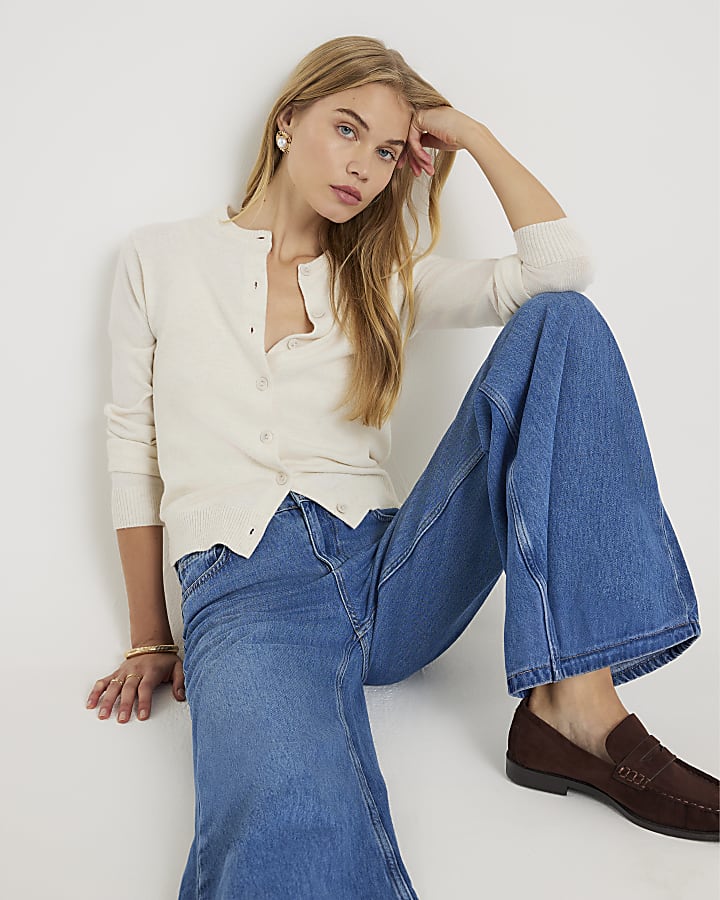 blu a vita alta jeans a gamba larga