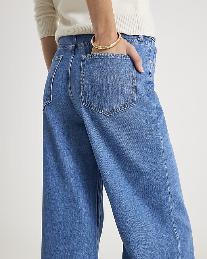 blu a vita alta jeans a gamba larga
