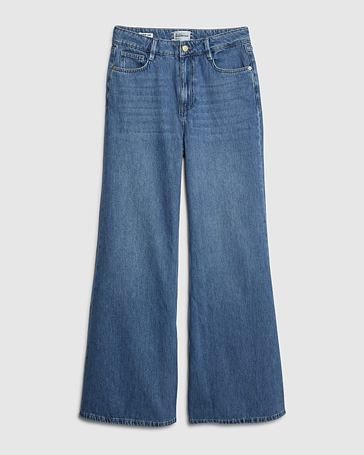 blu a vita alta jeans a gamba larga