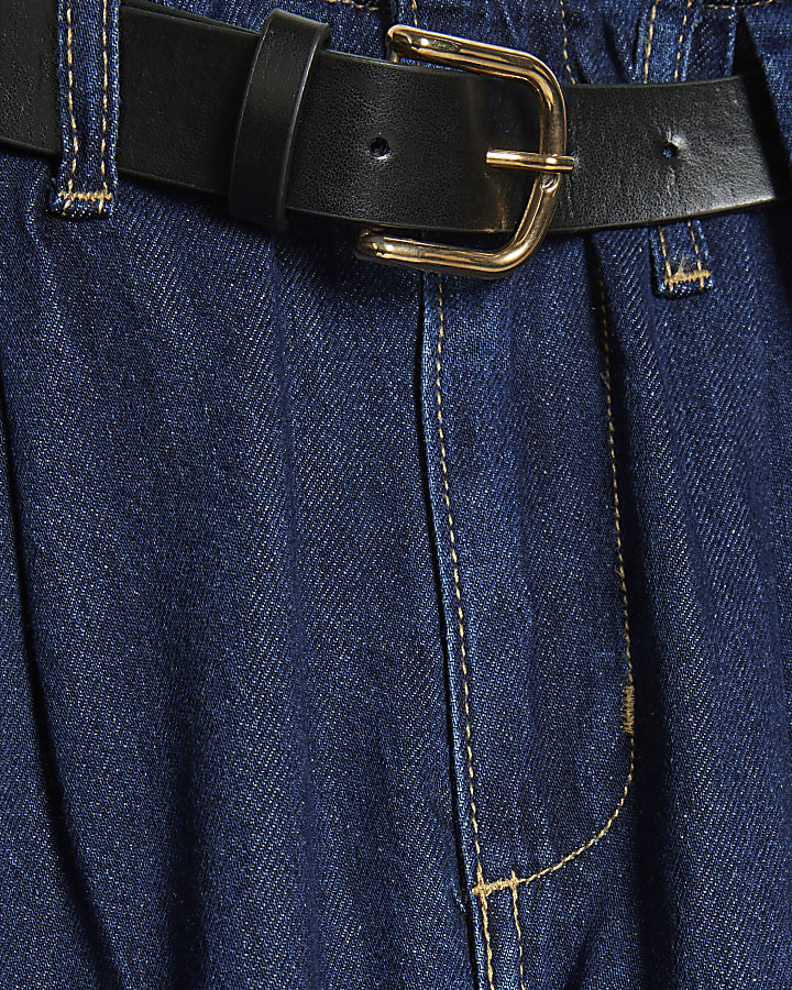petite blu con cintura pieghe jeans a gamba larga