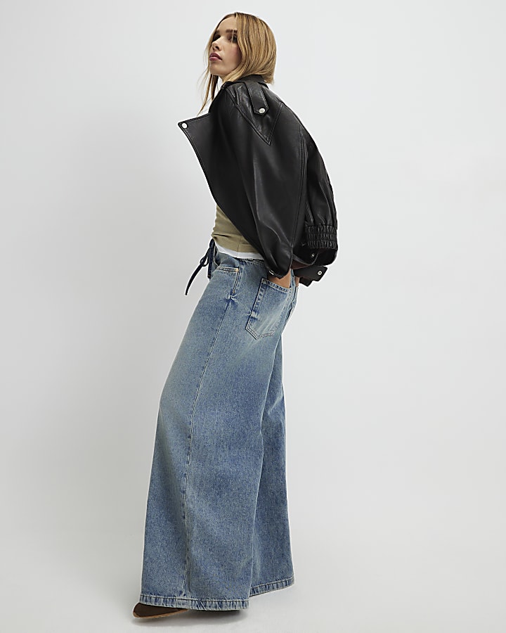 blu coulisse jeans a gamba larga
