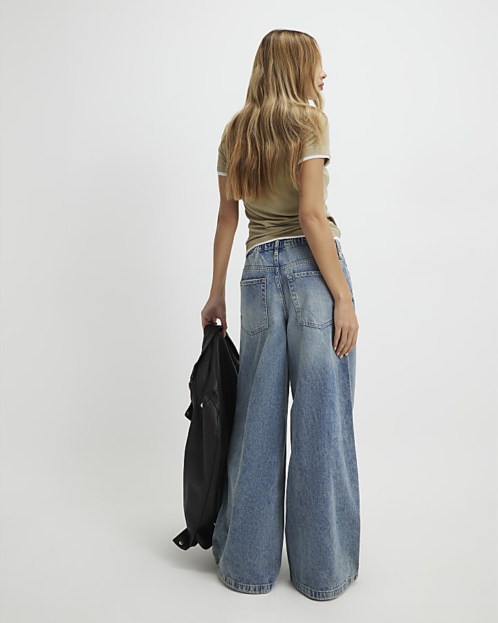 blu coulisse jeans a gamba larga