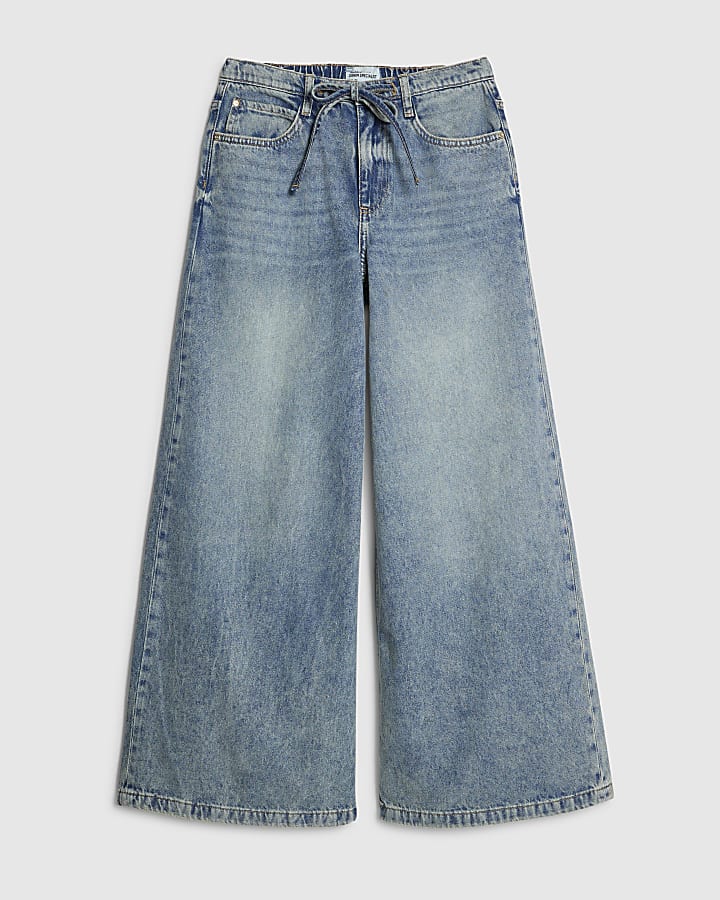 blu coulisse jeans a gamba larga
