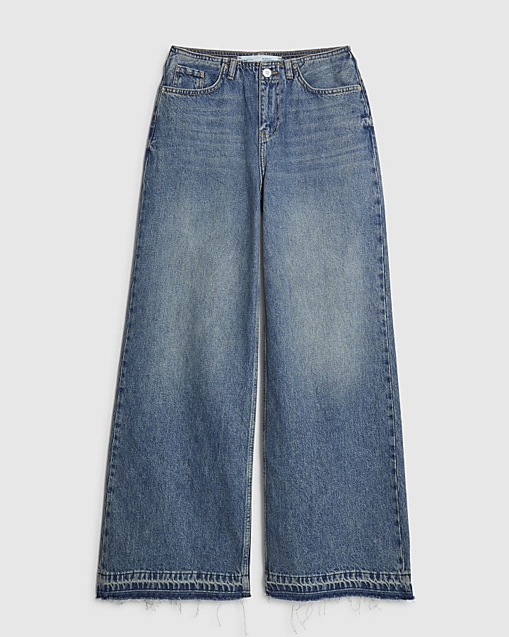 blu a vita alta jeans a gamba larga