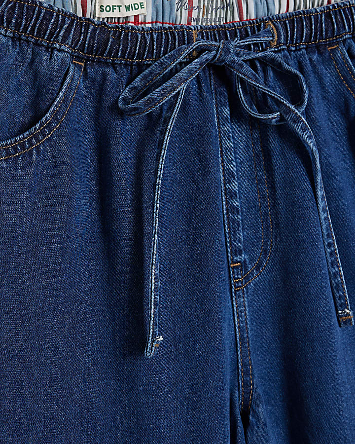 blu a vita alta vita con coulisse di jeans a gamba larga