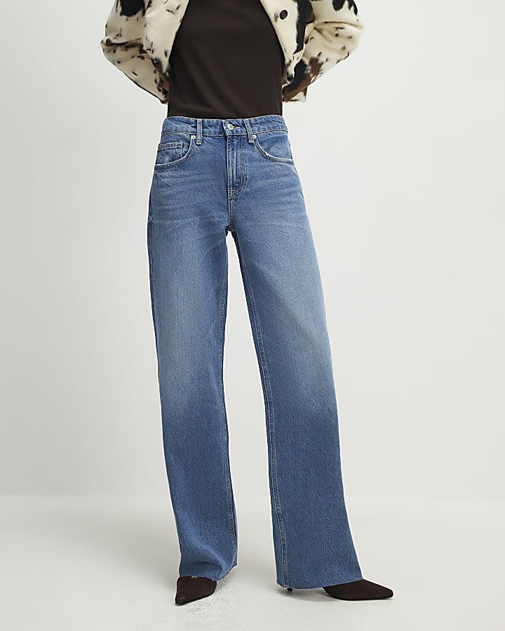 blu raw orlo jeans a gamba larga