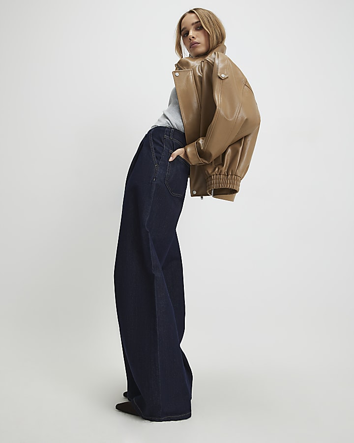 blu raw cintura jeans a gamba larga