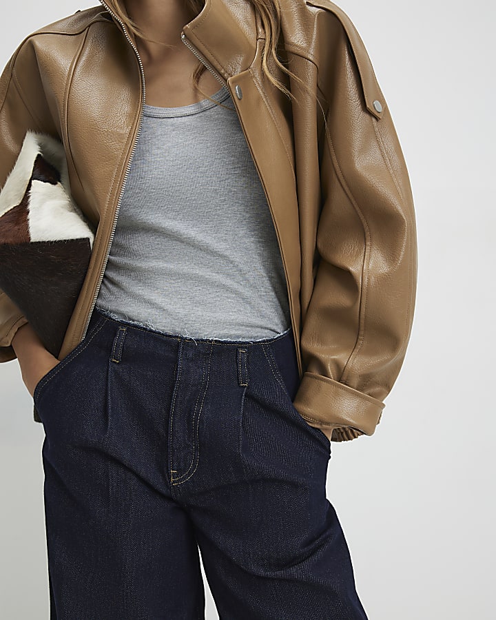 blu raw cintura jeans a gamba larga