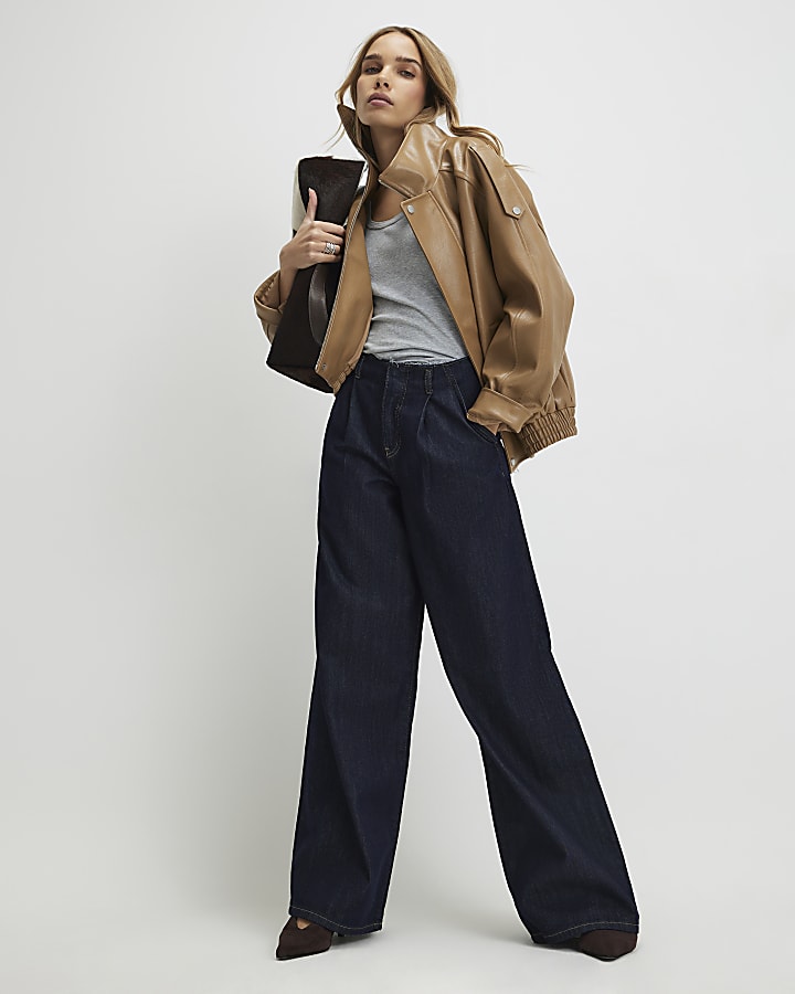 blu raw cintura jeans a gamba larga