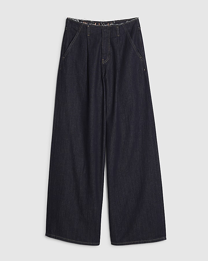 blu raw cintura jeans a gamba larga