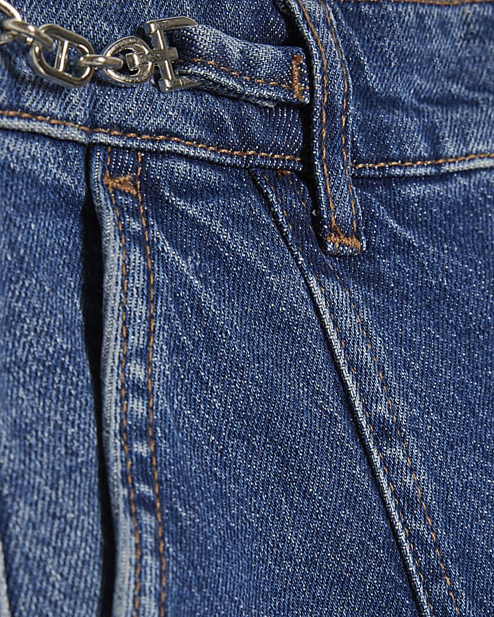 blu a vita alta gamba larga filetto jeans