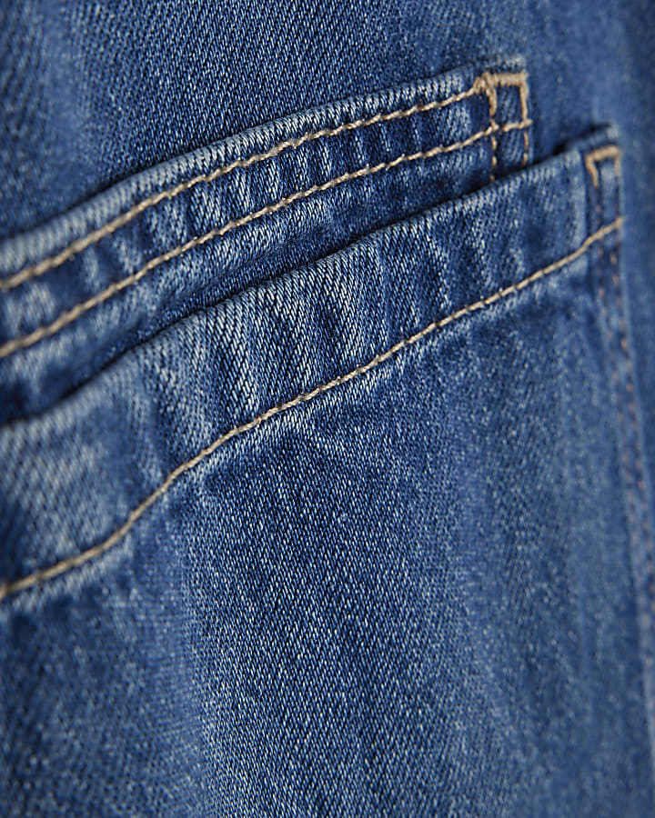 blu a vita alta zip frontale jeans a gamba larga