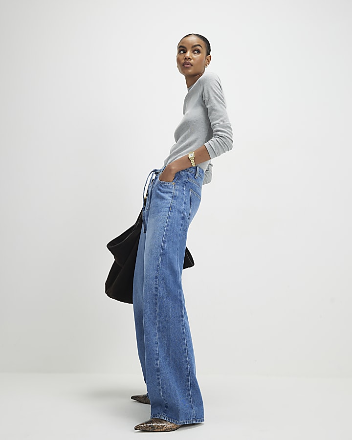 blu coulisse palloncino jeans a gamba