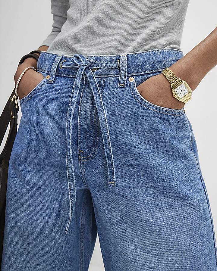 blu coulisse palloncino jeans a gamba