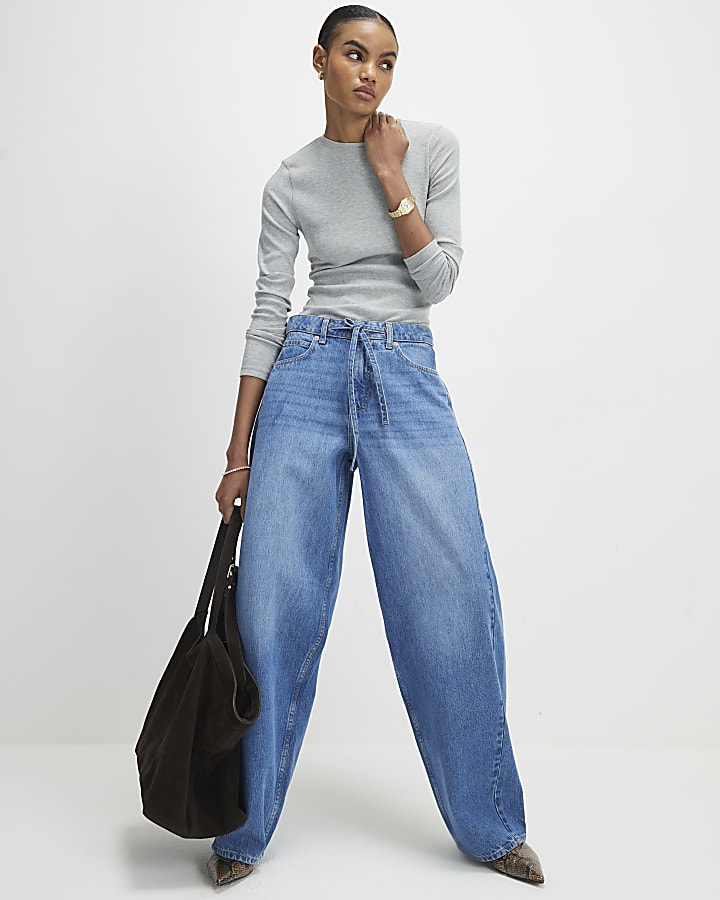 blu coulisse palloncino jeans a gamba
