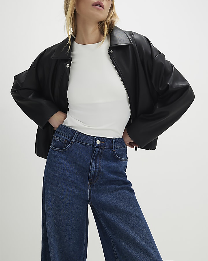 blu a vita alta vita morbida jeans a gamba larga
