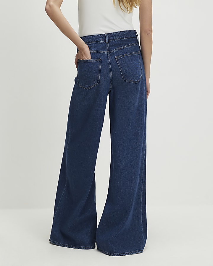 blu a vita alta vita morbida jeans a gamba larga