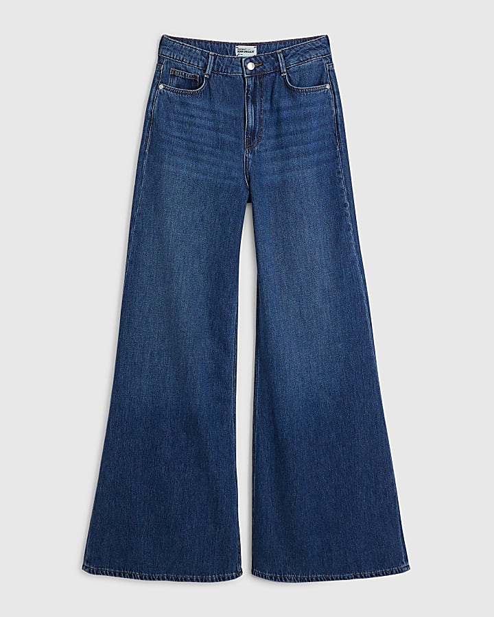blu a vita alta vita morbida jeans a gamba larga